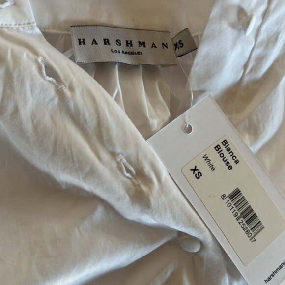 Harshman XS Bianca Band Collar Cotton Poplin Blouse NWT White MSRP $192 - Picture 5 of 9